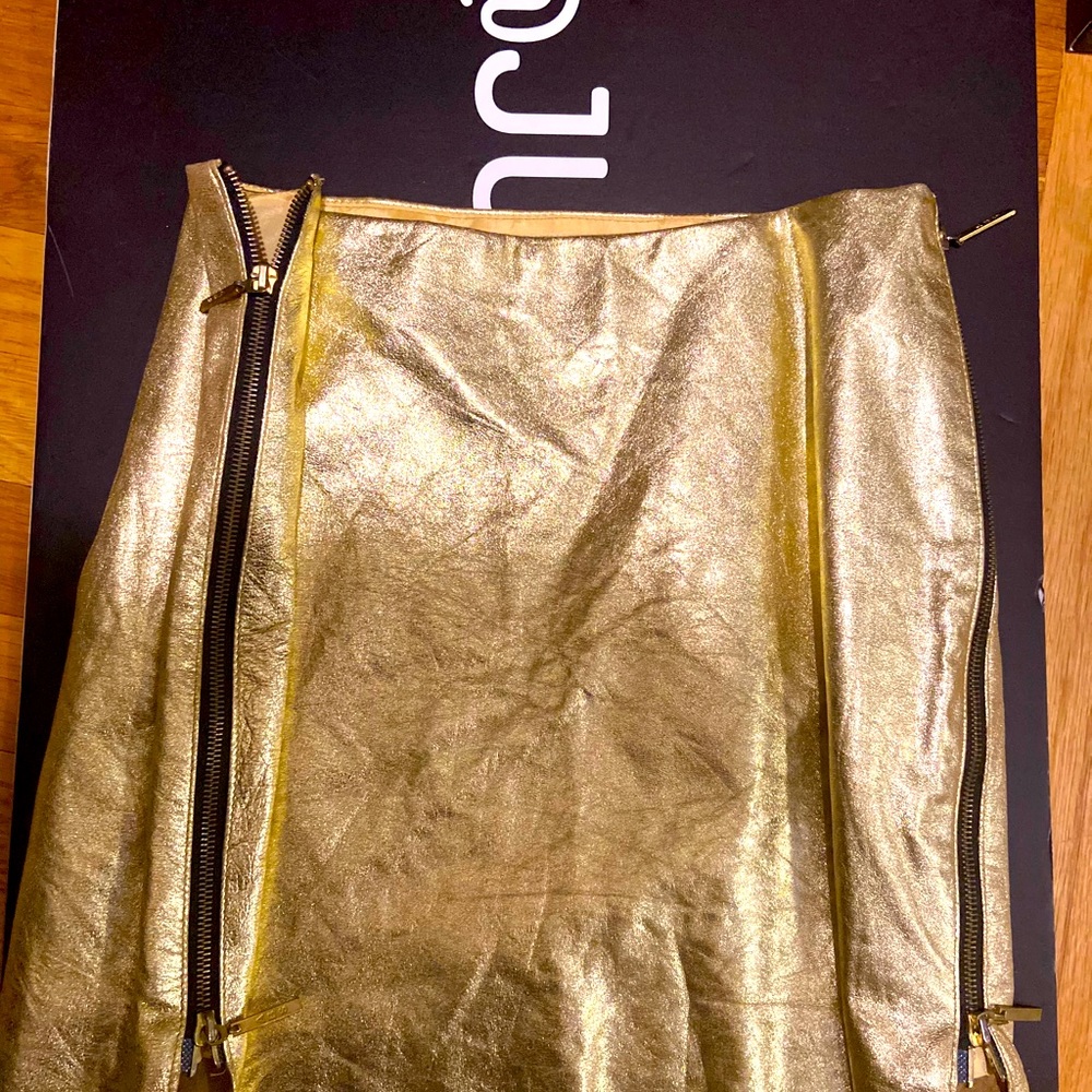 Vintage Gold Vegan Leather Mini Skirt with zippers